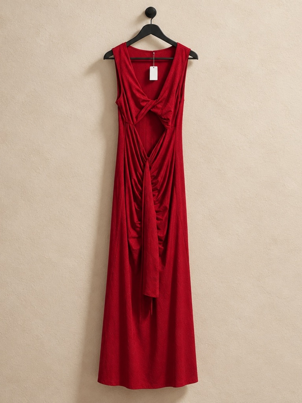 Red Twisted Front Maxi Dress - Women's Elegant Evening Dress